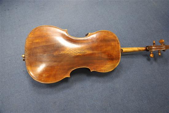 An 18th century cello, labelled Jacobus Stainer in absam prope oe nipontum 1660, in a W. E. Hill & Sons ebonised wood case, Numerous